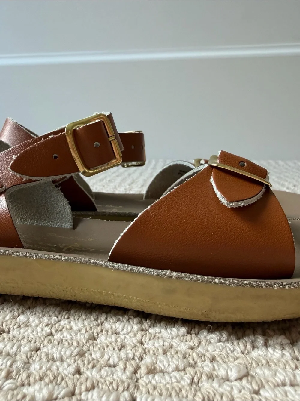 Kids Tan Leather Buckle Sandals by See Kai Run - Tan